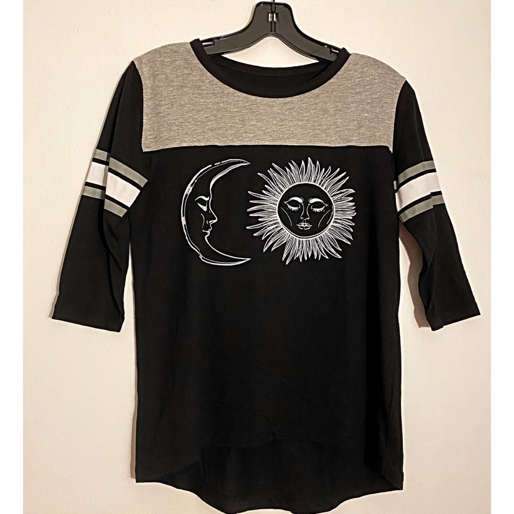 Sun and Moon White and Black Baseball Tee